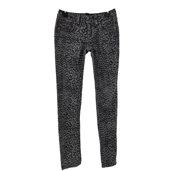 Miss Me Jeans Womens 26 Gray Leopard Print Signature-Rise Skinny Embellished - Picture 1 of 12